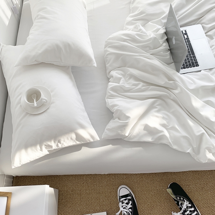 91家纺网 家纺一手货源 找家纺 曼谷新款ins美棉磨毛纯色混搭拼色四件套 椰奶