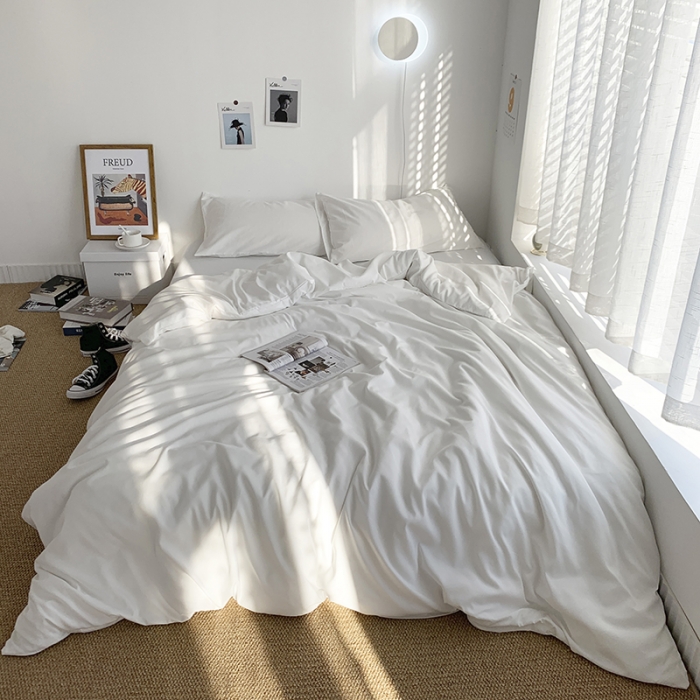 91家纺网 家纺一手货源 找家纺 曼谷新款ins美棉磨毛纯色混搭拼色四件套 椰奶