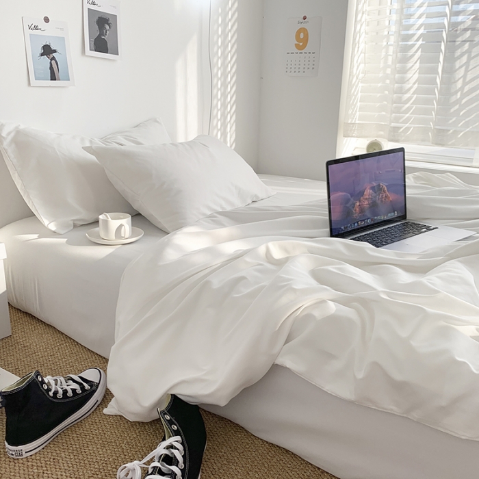 91家纺网 家纺一手货源 找家纺 曼谷新款ins美棉磨毛纯色混搭拼色四件套 椰奶