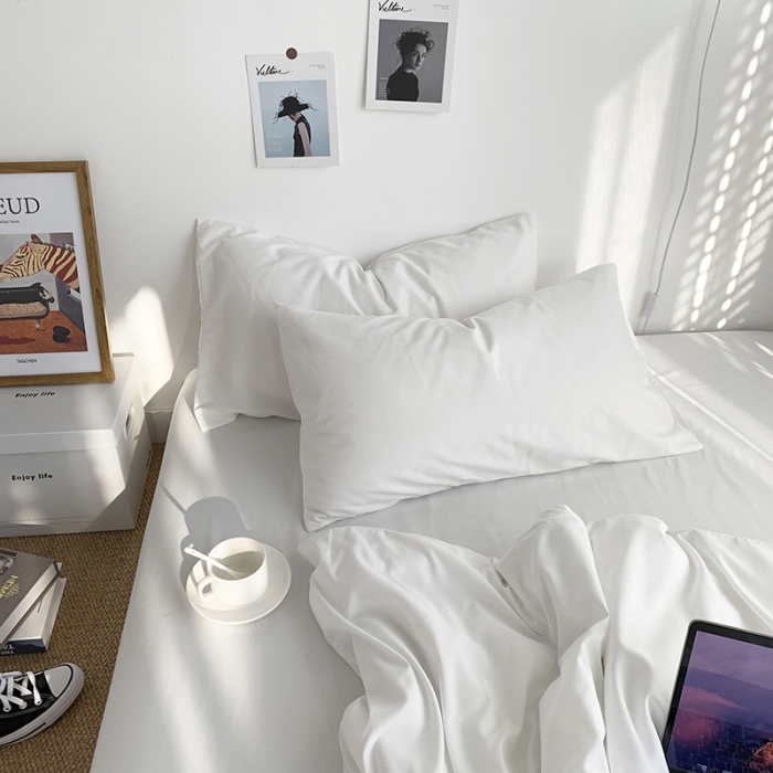 91家纺网 家纺一手货源 找家纺 曼谷新款ins美棉磨毛纯色混搭拼色四件套 椰奶