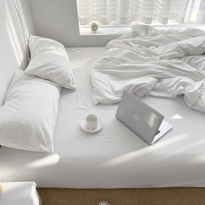 91家纺网 家纺一手货源 找家纺 曼谷新款ins美棉磨毛纯色混搭拼色四件套 椰奶