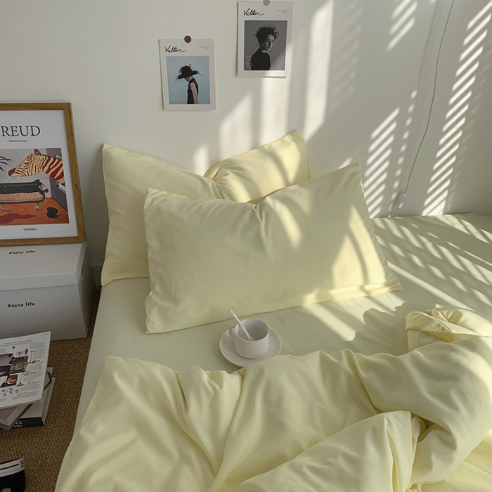 91家纺网 家纺一手货源 找家纺 曼谷新款ins美棉磨毛纯色混搭拼色四件套 芝士