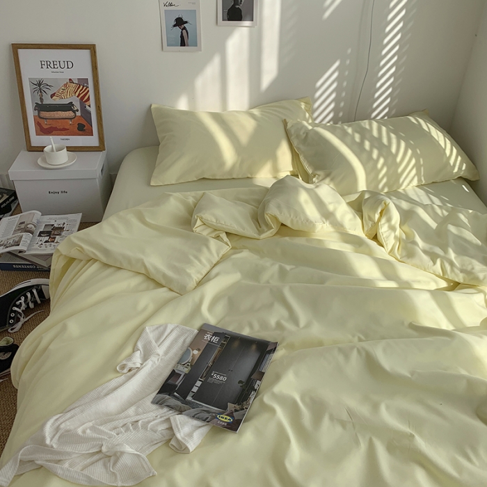 91家纺网 家纺一手货源 找家纺 曼谷新款ins美棉磨毛纯色混搭拼色四件套 芝士