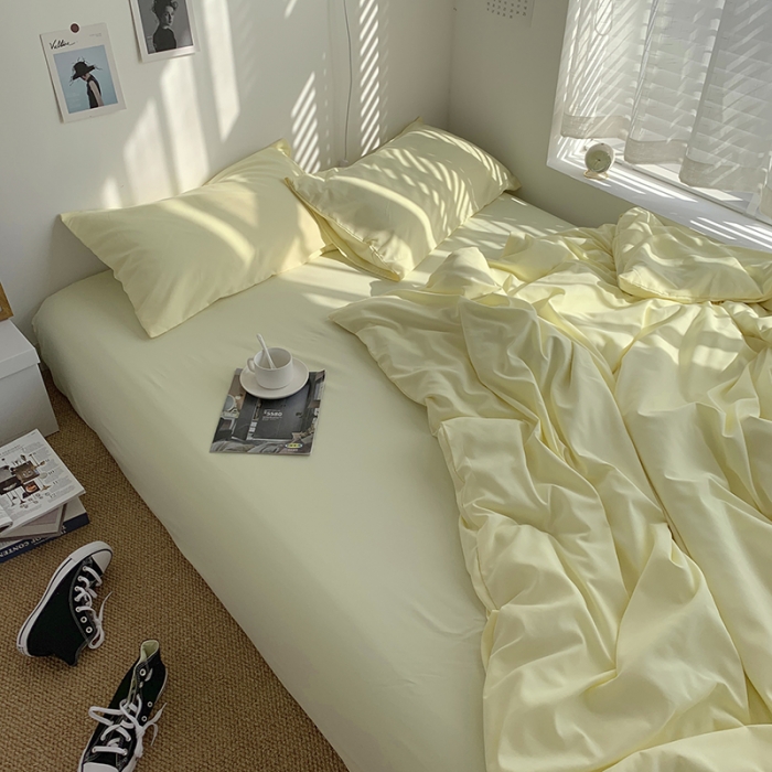 91家纺网 家纺一手货源 找家纺 曼谷新款ins美棉磨毛纯色混搭拼色四件套 芝士