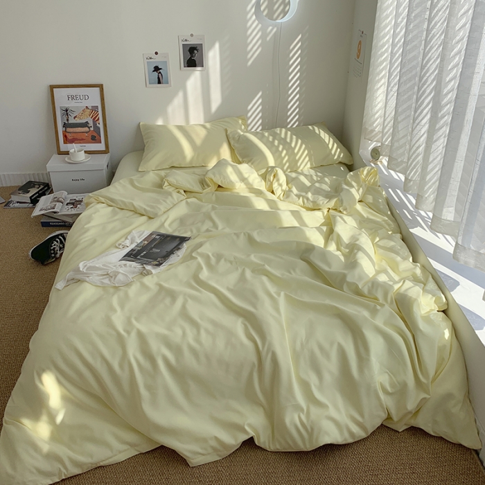 91家纺网 家纺一手货源 找家纺 曼谷新款ins美棉磨毛纯色混搭拼色四件套 芝士