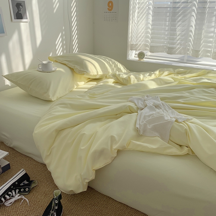 91家纺网 家纺一手货源 找家纺 曼谷新款ins美棉磨毛纯色混搭拼色四件套 芝士