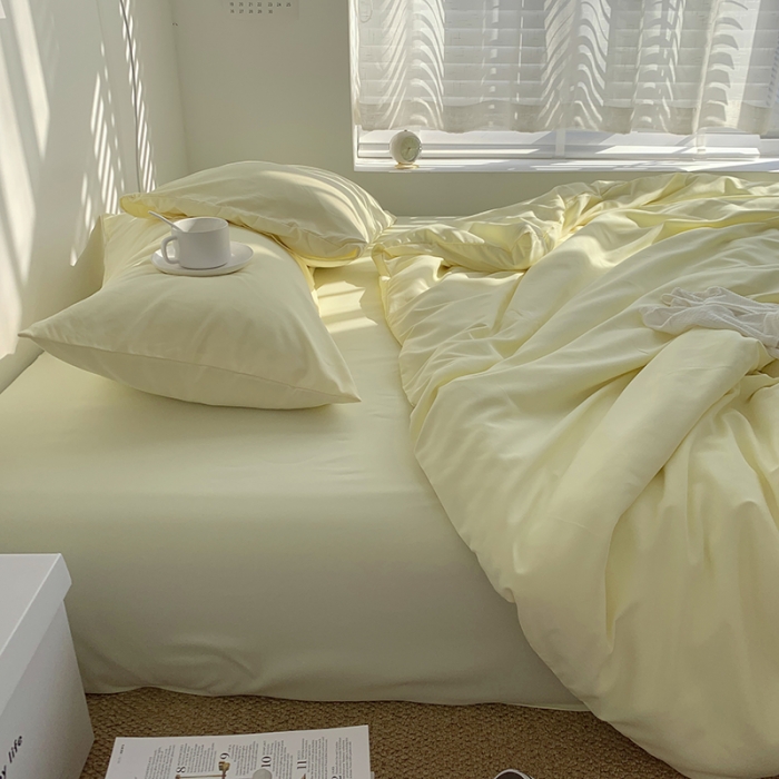 91家纺网 家纺一手货源 找家纺 曼谷新款ins美棉磨毛纯色混搭拼色四件套 芝士