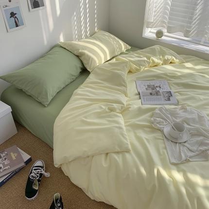 91家纺网 家纺一手货源 找家纺 曼谷新款ins美棉磨毛纯色混搭拼色四件套 芝士豆绿