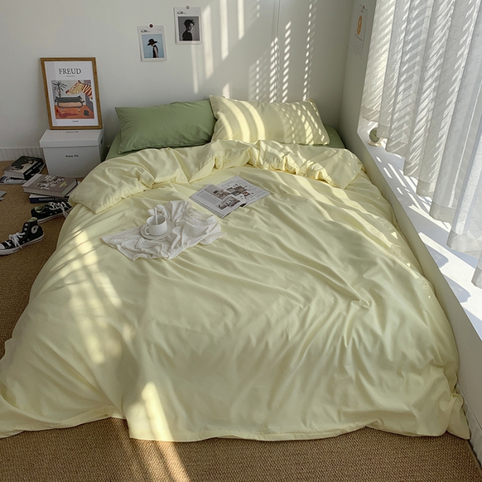 91家纺网 家纺一手货源 找家纺 曼谷新款ins美棉磨毛纯色混搭拼色四件套 芝士豆绿