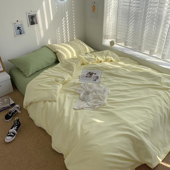 91家纺网 家纺一手货源 找家纺 曼谷新款ins美棉磨毛纯色混搭拼色四件套 芝士豆绿