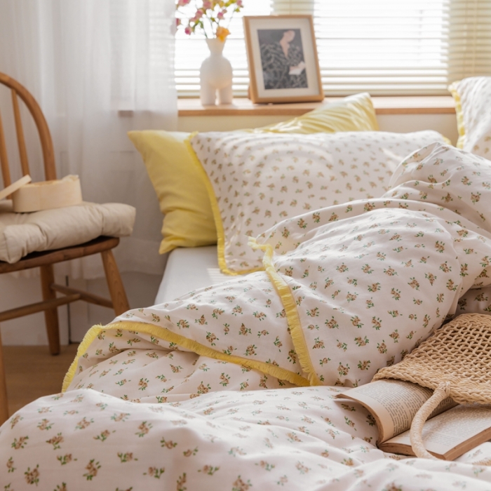 91家纺网 家纺一手货源 找家纺 沐辰 2021新款婴儿级A类全棉双层纱四件套 花海