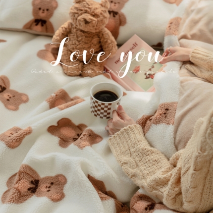 总澳梵家居 2022新款ins网红小颗粒羊羔绒牛奶绒绒四件套