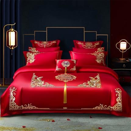 91家纺网 家纺一手货源 找家纺 用心家居2021新款长绒棉婚庆刺绣四件套 今生有你