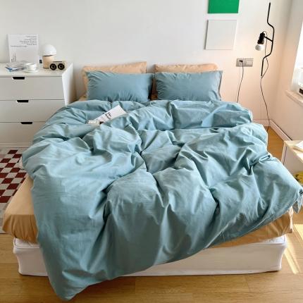 91家纺网 家纺一手货源 找家纺 希文 2021新款全棉磨毛AB纯色混搭四件套 尼罗兰浅咖