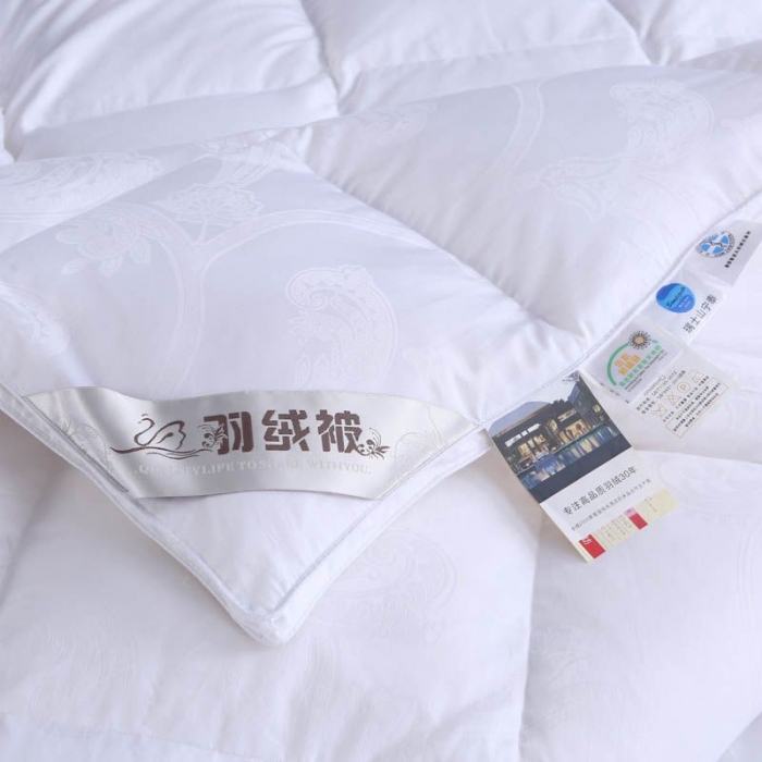 91家纺网 家纺一手货源 找家纺 锦瑞羽绒 2024新款丽莎鹅绒被80支全棉贡缎提花 白色