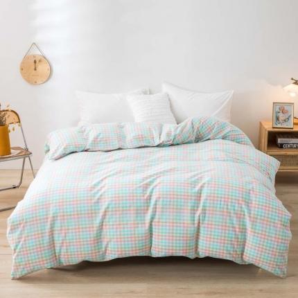 91家纺网 家纺一手货源 找家纺 柠萌家居 2025新款全棉色织水洗棉床品单被套 冰激凌格