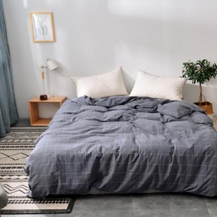 91家纺网 家纺一手货源 找家纺 柠萌家居 2025新款全棉色织水洗棉床品单被套 格纹-冷灰