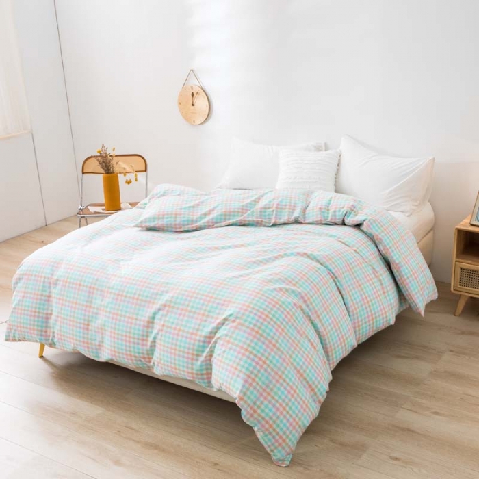 91家纺网 家纺一手货源 找家纺 柠萌家居 2025新款全棉色织水洗棉床品单被套 冰激凌格