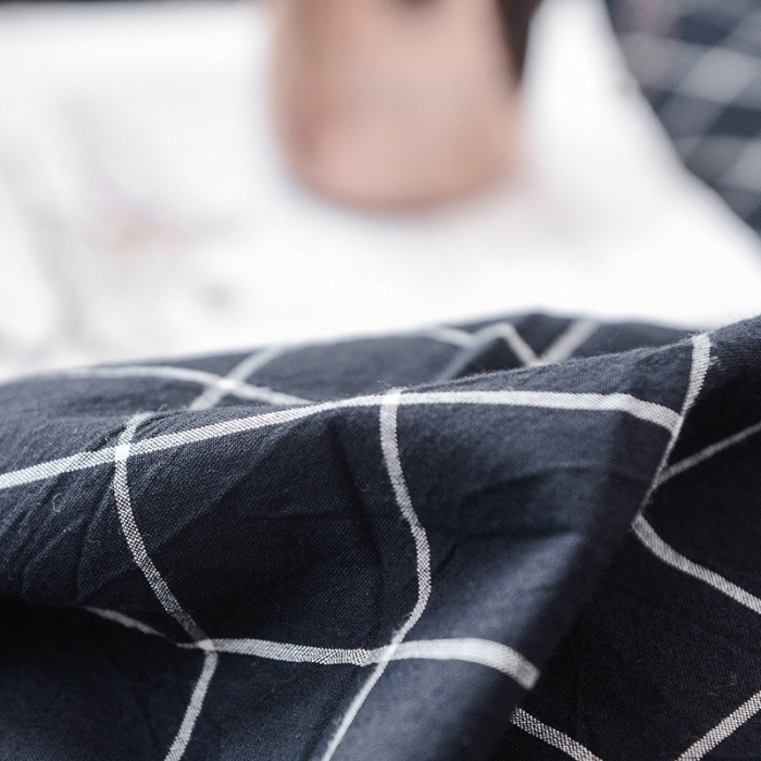 91家纺网 家纺一手货源 找家纺 柠萌家居 2025新款全棉色织水洗棉床品单被套 藏青方格