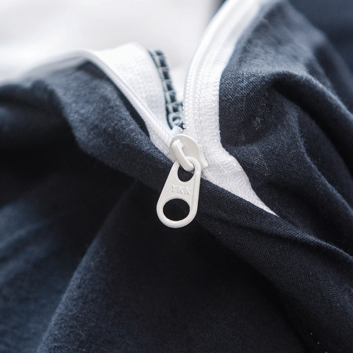 91家纺网 家纺一手货源 找家纺 柠萌家居 2025新款全棉色织水洗棉床品单被套 藏青色