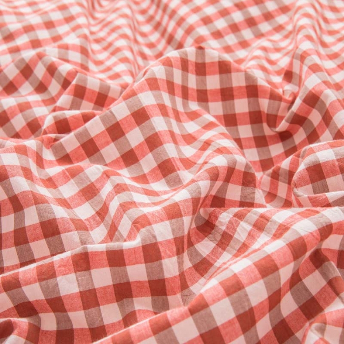 91家纺网 家纺一手货源 找家纺 柠萌家居 2025新款全棉色织水洗棉床品单被套 橙红小格