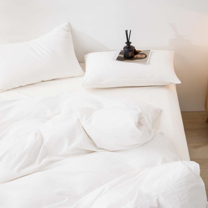 91家纺网 家纺一手货源 找家纺 柠萌家居 2025新款全棉色织水洗棉床品单被套 纯白