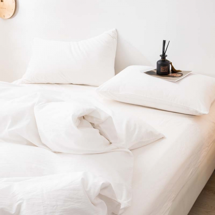 91家纺网 家纺一手货源 找家纺 柠萌家居 2025新款全棉色织水洗棉床品单被套 纯白