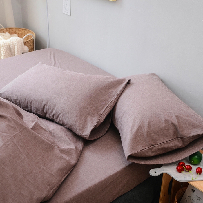 91家纺网 家纺一手货源 找家纺 柠萌家居 2025新款全棉色织水洗棉床品单被套 豆沙咖