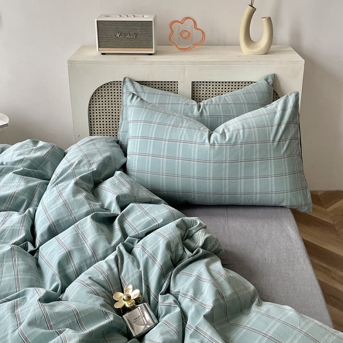 91家纺网 家纺一手货源 找家纺 柠萌家居 2025新款全棉色织水洗棉床品单被套 海蓝格