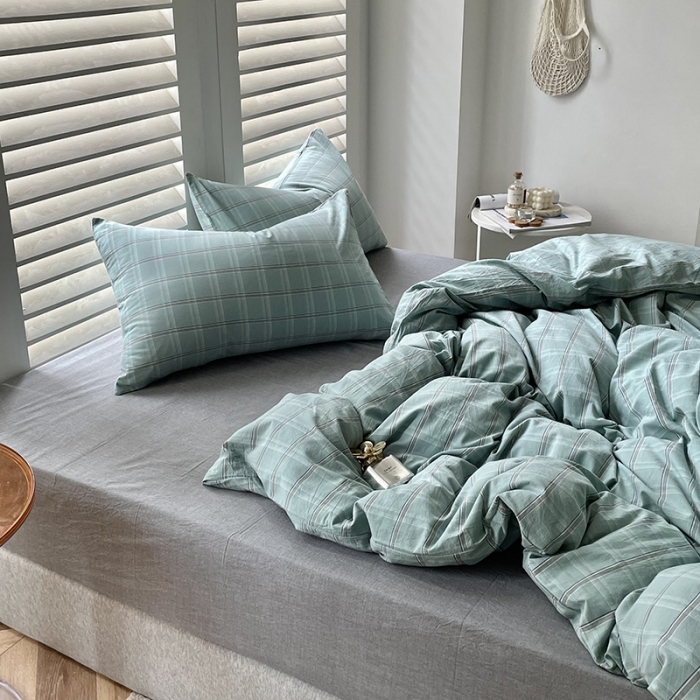 91家纺网 家纺一手货源 找家纺 柠萌家居 2025新款全棉色织水洗棉床品单被套 海蓝格