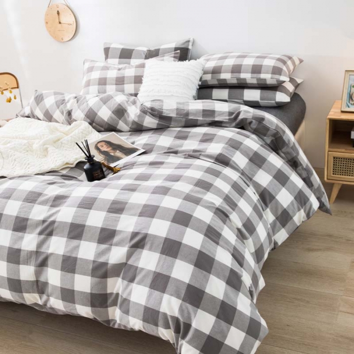 91家纺网 家纺一手货源 找家纺 柠萌家居 2025新款全棉色织水洗棉床品单被套 灰中格