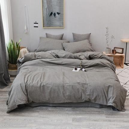 91家纺网 家纺一手货源 找家纺 柠萌家居 2021新款全棉色织水洗棉床品四件套 绅士灰