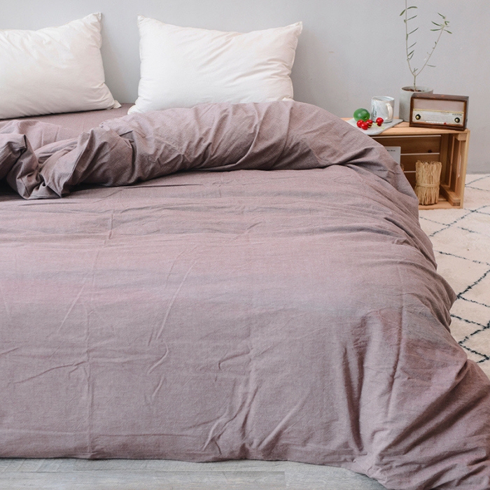 91家纺网 家纺一手货源 找家纺 柠萌家居 2021新款全棉色织水洗棉床品四件套 豆沙咖