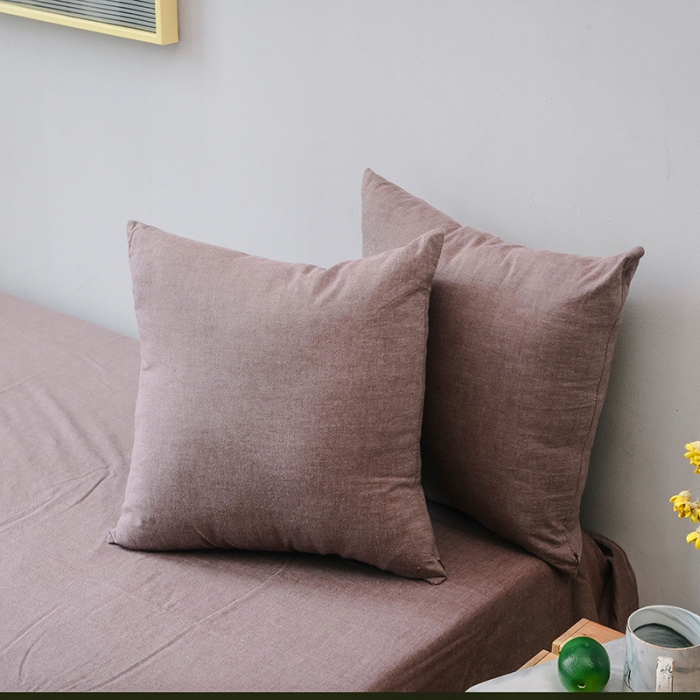 91家纺网 家纺一手货源 找家纺 柠萌家居 2021新款全棉色织水洗棉床品四件套 豆沙咖