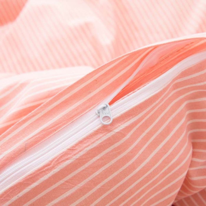 91家纺网 家纺一手货源 找家纺 柠萌家居 2021新款全棉色织水洗棉床品四件套 粉细条