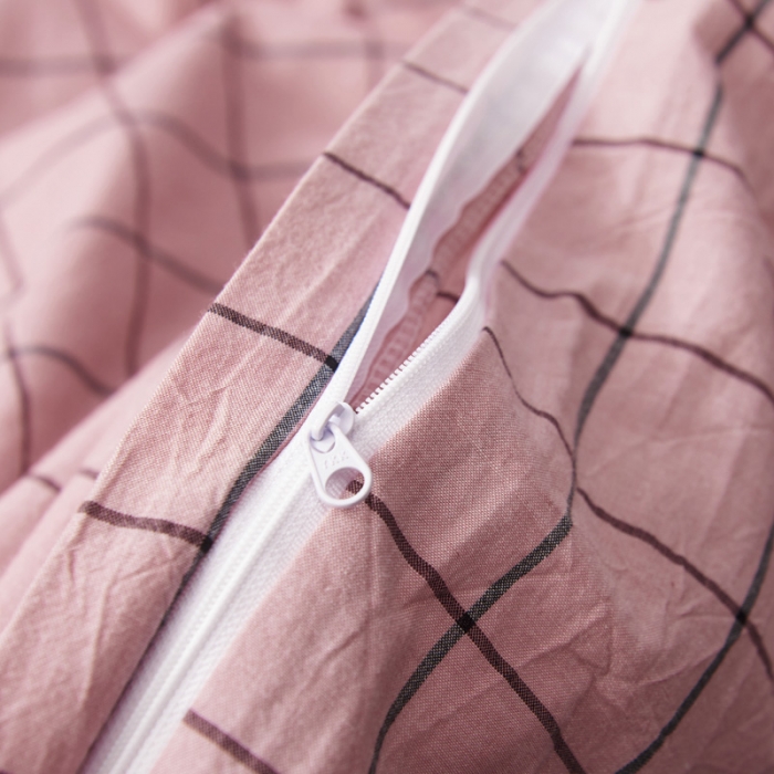 91家纺网 家纺一手货源 找家纺 柠萌家居 2021新款全棉色织水洗棉床品四件套 格纹-豆沙