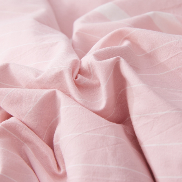 91家纺网 家纺一手货源 找家纺 柠萌家居 2021新款全棉色织水洗棉床品四件套 宽双线-粉白条