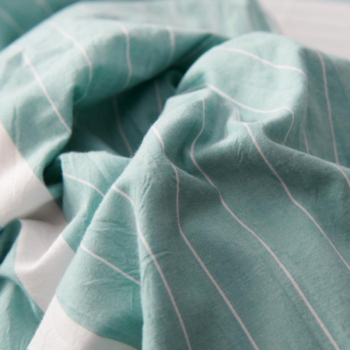 91家纺网 家纺一手货源 找家纺 柠萌家居 2021新款全棉色织水洗棉床品四件套 宽双线-绿白条