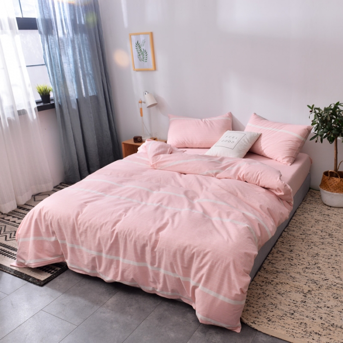 91家纺网 家纺一手货源 找家纺 柠萌家居 2021新款全棉色织水洗棉床品四件套 宽双线-玉