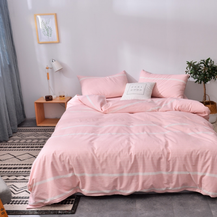 91家纺网 家纺一手货源 找家纺 柠萌家居 2021新款全棉色织水洗棉床品四件套 宽双线-玉