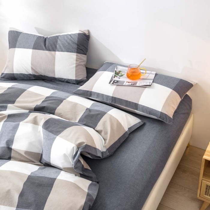 91家纺网 家纺一手货源 找家纺 柠萌家居 2021新款全棉色织水洗棉床品四件套 蓝大格