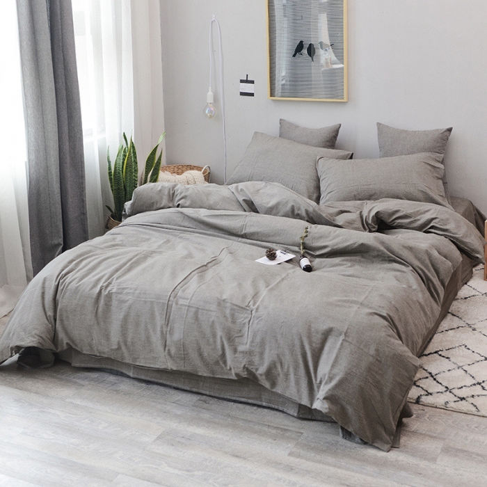 91家纺网 家纺一手货源 找家纺 柠萌家居 2021新款全棉色织水洗棉床品四件套 绅士灰