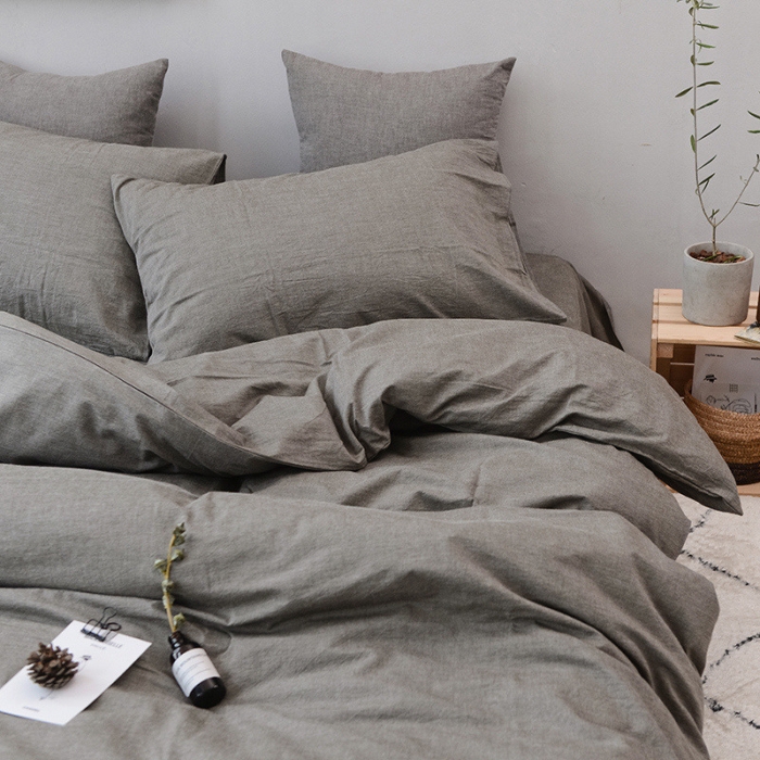 91家纺网 家纺一手货源 找家纺 柠萌家居 2021新款全棉色织水洗棉床品四件套 绅士灰