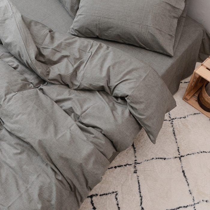 91家纺网 家纺一手货源 找家纺 柠萌家居 2021新款全棉色织水洗棉床品四件套 绅士灰