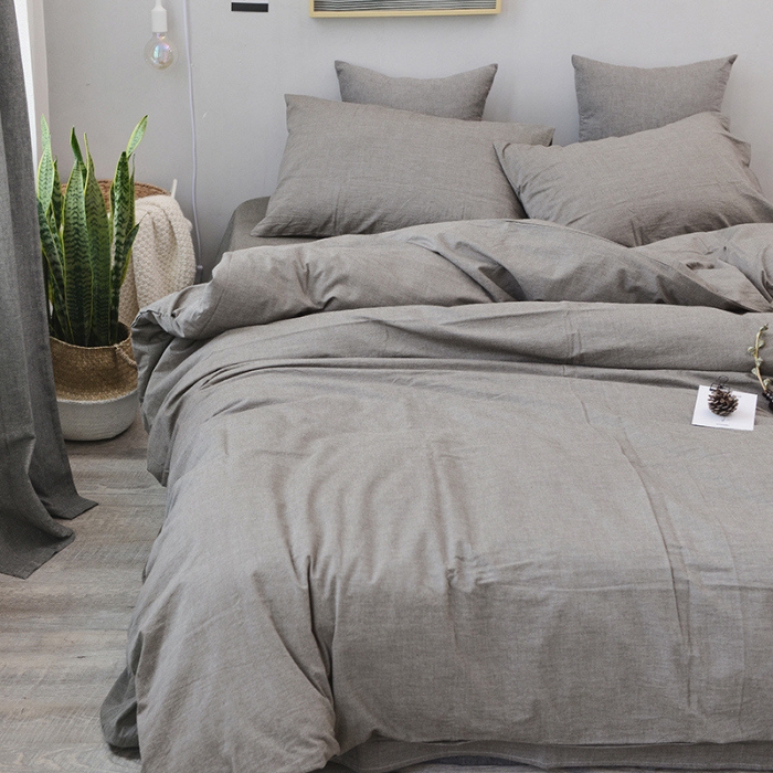 91家纺网 家纺一手货源 找家纺 柠萌家居 2021新款全棉色织水洗棉床品四件套 绅士灰