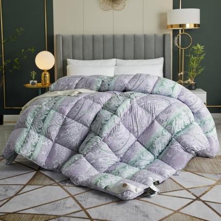 91家纺网 家纺一手货源 找家纺 织梦人95级鹅绒被120支全棉活性印花大量现货花叶海棠-浅紫