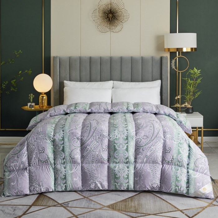 91家纺网 家纺一手货源 找家纺 织梦人95级鹅绒被120支全棉活性印花大量现货花叶海棠-浅紫