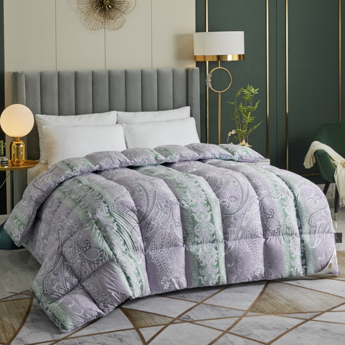 91家纺网 家纺一手货源 找家纺 织梦人95级鹅绒被120支全棉活性印花大量现货花叶海棠-浅紫