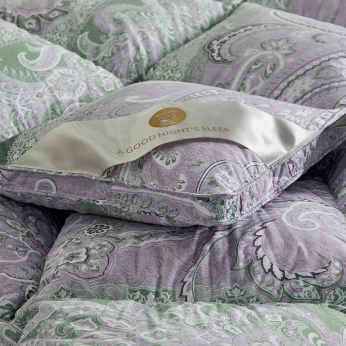 91家纺网 家纺一手货源 找家纺 织梦人95级鹅绒被120支全棉活性印花大量现货花叶海棠-浅紫