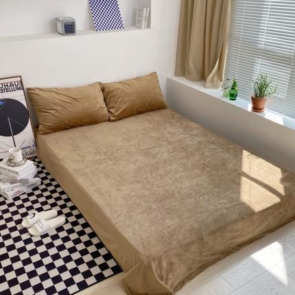 91家纺网 家纺一手货源 找家纺 梦享生活家居 2021新款天鹅绒单品床单 卡其